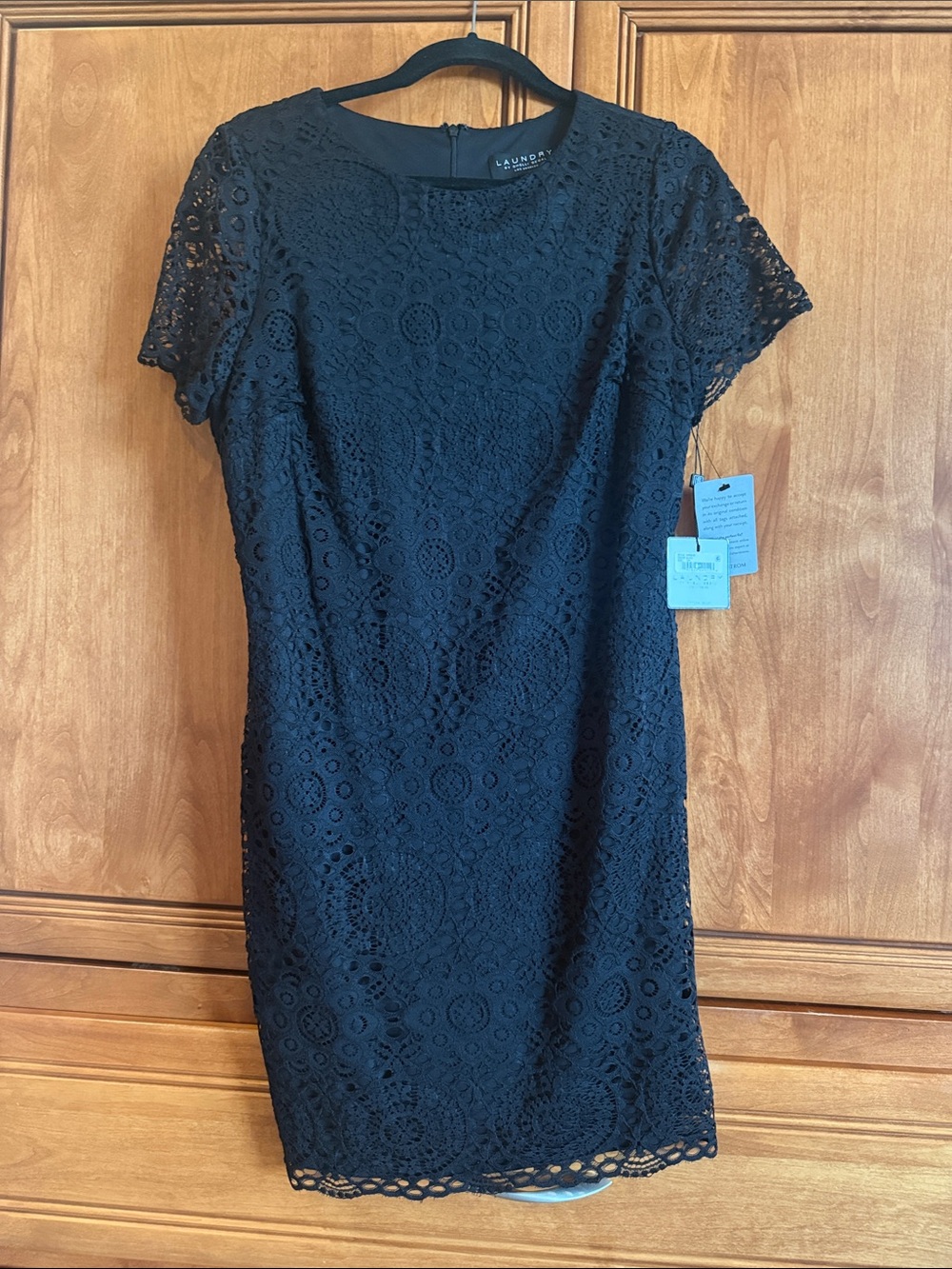 Laundry By Shelli Segal Black Crochet Lace Short Sleeve Mini Dress